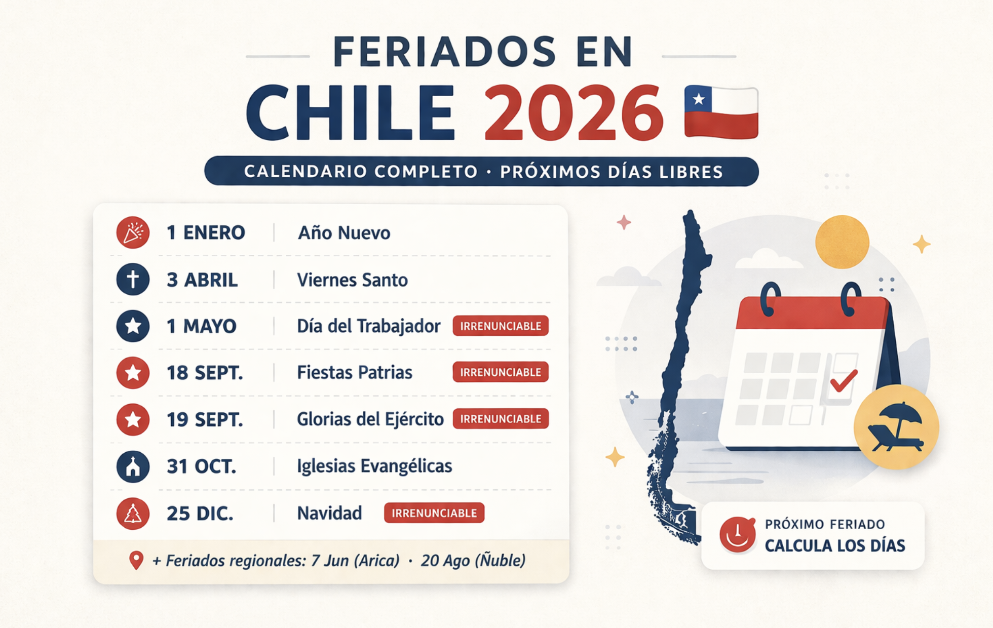 Calendario de feriados en Chile 2026